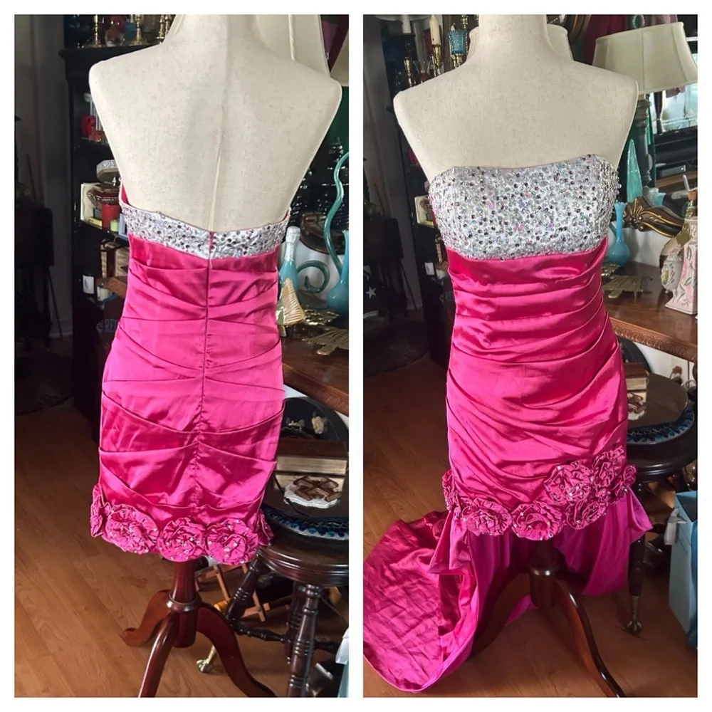 Strapless Sequined Gown Prom Dress w Detachable Train - Picture 4 of 16